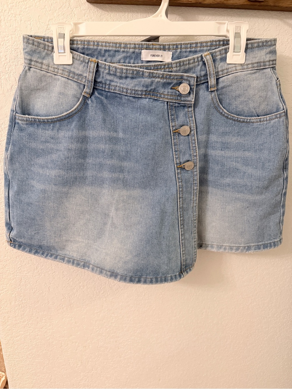 Forever 21 Y2K Light Blue Denim Mini Skort with Button Front